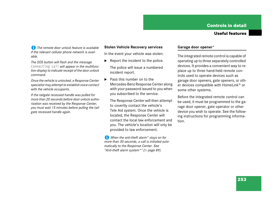 Garage door opener | Mercedes-Benz C-Class 2007 Owners Manual User Manual | Page 254 / 441