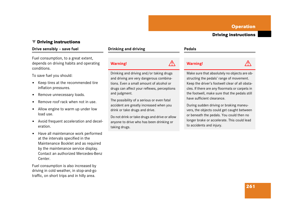 Driving instructions | Mercedes-Benz C-Class 2007 Owners Manual User Manual | Page 262 / 441