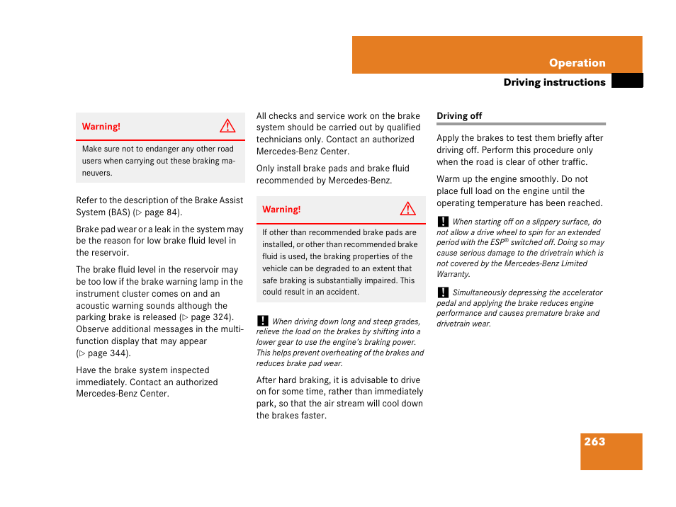 Driving off | Mercedes-Benz C-Class 2007 Owners Manual User Manual | Page 264 / 441