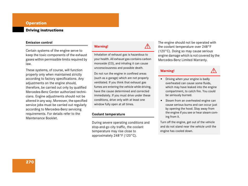 Emission control coolant temperature | Mercedes-Benz C-Class 2007 Owners Manual User Manual | Page 271 / 441