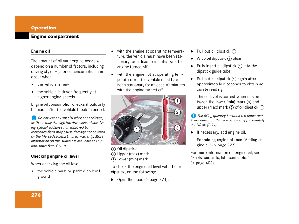 Engine oil, See “engine oil | Mercedes-Benz C-Class 2007 Owners Manual User Manual | Page 277 / 441