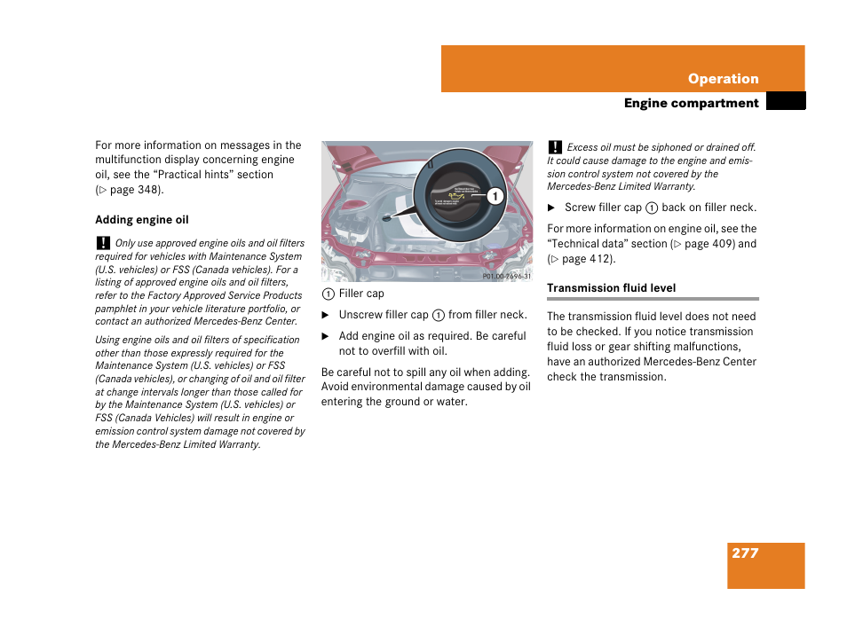 Transmission fluid level, See “adding en- gine oil | Mercedes-Benz C-Class 2007 Owners Manual User Manual | Page 278 / 441