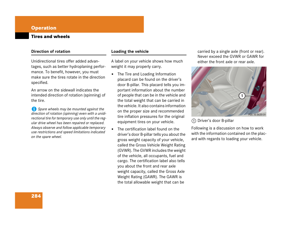 Direction of rotation loading the vehicle | Mercedes-Benz C-Class 2007 Owners Manual User Manual | Page 285 / 441