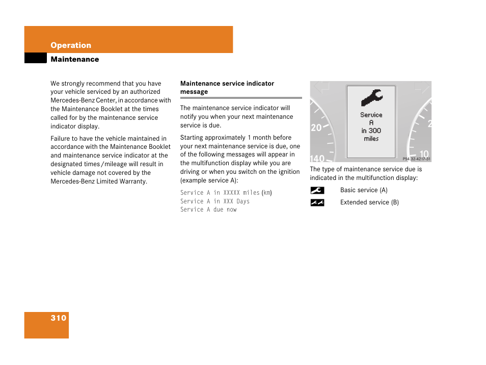 Maintenance, Maintenance service indicator message | Mercedes-Benz C-Class 2007 Owners Manual User Manual | Page 311 / 441