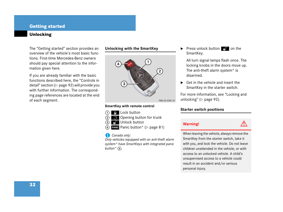 Unlocking | Mercedes-Benz C-Class 2007 Owners Manual User Manual | Page 33 / 441