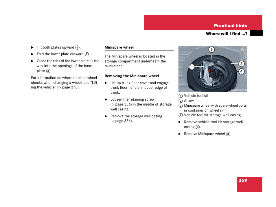 Minispare wheel | Mercedes-Benz C-Class 2007 Owners Manual User Manual | Page 360 / 441