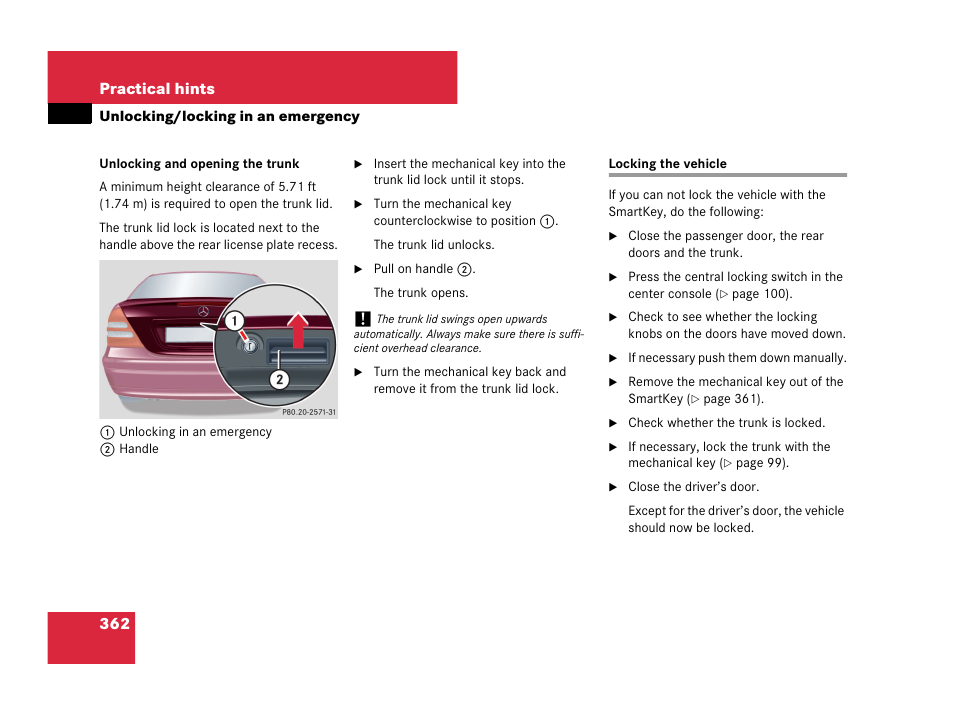 Locking the vehicle | Mercedes-Benz C-Class 2007 Owners Manual User Manual | Page 363 / 441