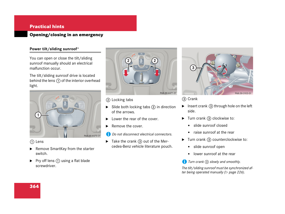 Opening/closing in an emergency, Power tilt/sliding sunroof, Osed manually | Mercedes-Benz C-Class 2007 Owners Manual User Manual | Page 365 / 441