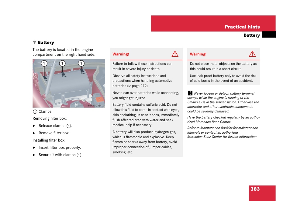 Battery | Mercedes-Benz C-Class 2007 Owners Manual User Manual | Page 384 / 441