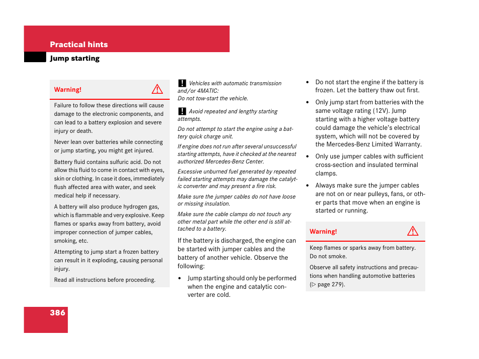 Jump starting | Mercedes-Benz C-Class 2007 Owners Manual User Manual | Page 387 / 441