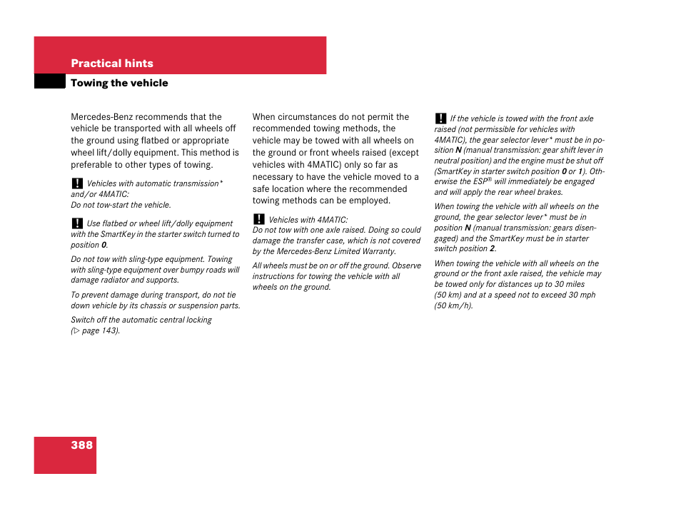 Towing the vehicle | Mercedes-Benz C-Class 2007 Owners Manual User Manual | Page 389 / 441