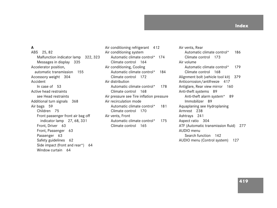 Index | Mercedes-Benz C-Class 2007 Owners Manual User Manual | Page 420 / 441