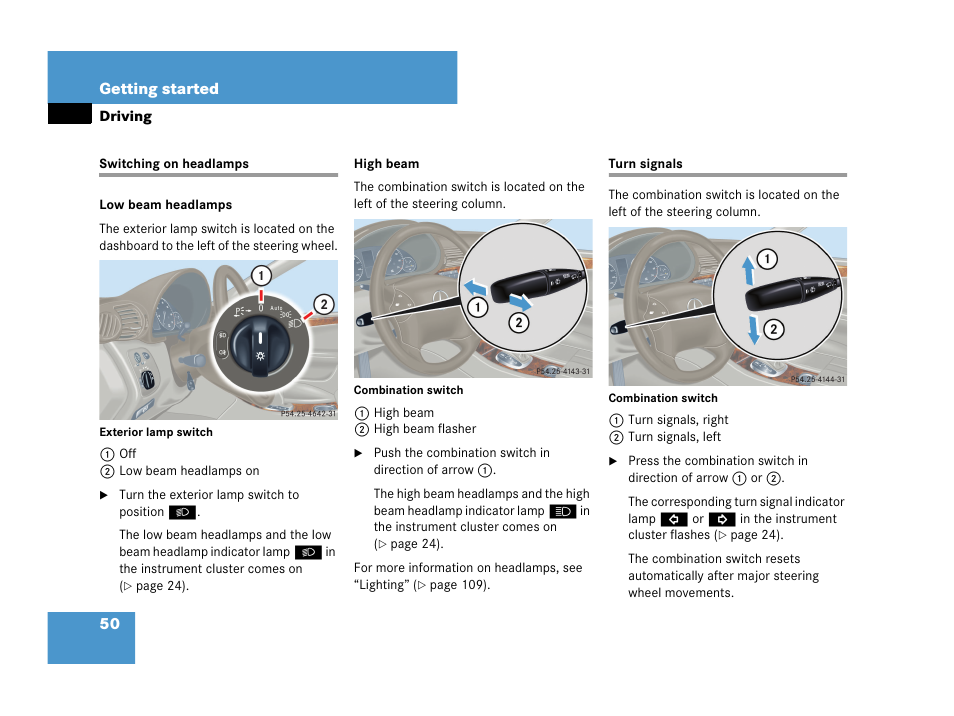 Switching on headlamps turn signals | Mercedes-Benz C-Class 2007 Owners Manual User Manual | Page 51 / 441