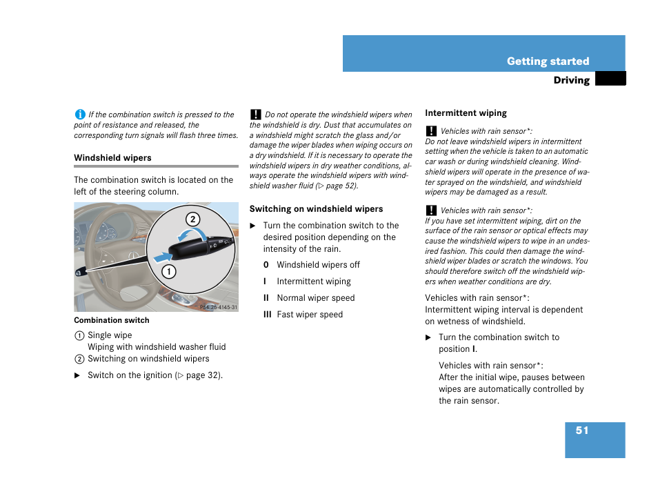 Windshield wipers | Mercedes-Benz C-Class 2007 Owners Manual User Manual | Page 52 / 441