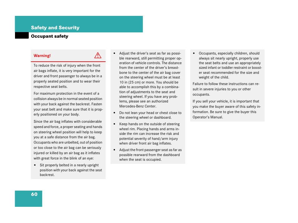 60 safety and security | Mercedes-Benz C-Class 2007 Owners Manual User Manual | Page 61 / 441