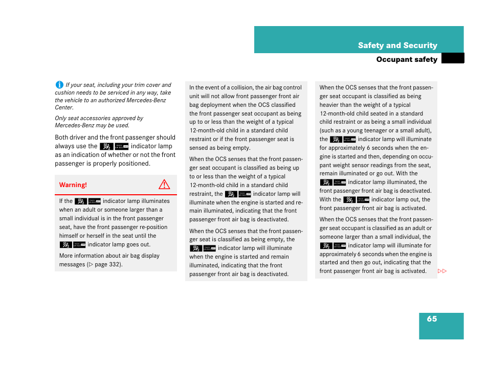 65 safety and security | Mercedes-Benz C-Class 2007 Owners Manual User Manual | Page 66 / 441