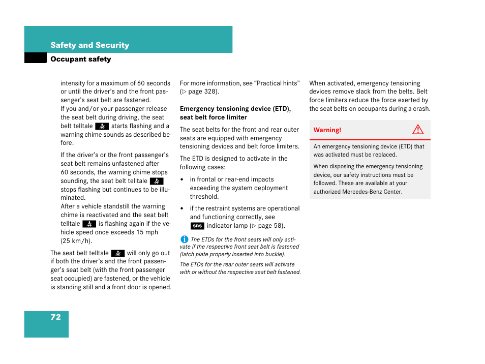 Seat belts | Mercedes-Benz C-Class 2007 Owners Manual User Manual | Page 73 / 441