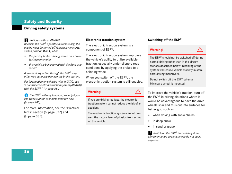 86 safety and security | Mercedes-Benz C-Class 2007 Owners Manual User Manual | Page 87 / 441