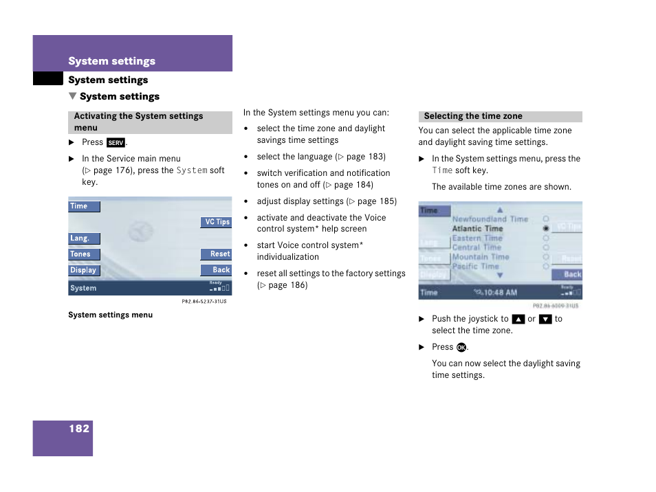 182 system settings | Mercedes-Benz CLK-Coupe 2007 COMAND Manual User Manual | Page 184 / 202