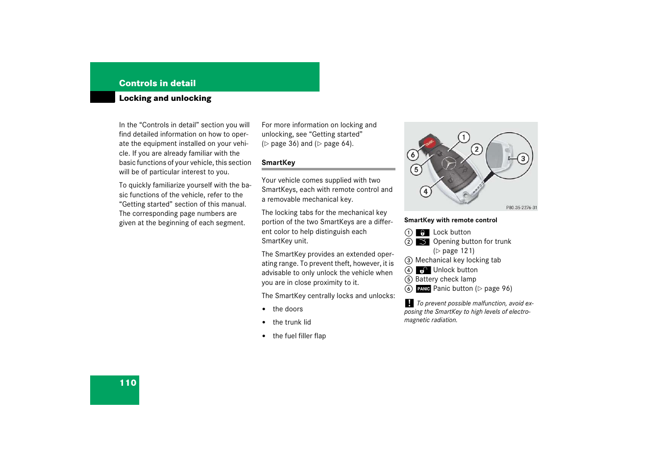 Smartkey see key, smartkey, Locking and unlocking, Smartkey | See “smartkey | Mercedes-Benz E-Class 2007 Owners Manual User Manual | Page 111 / 522