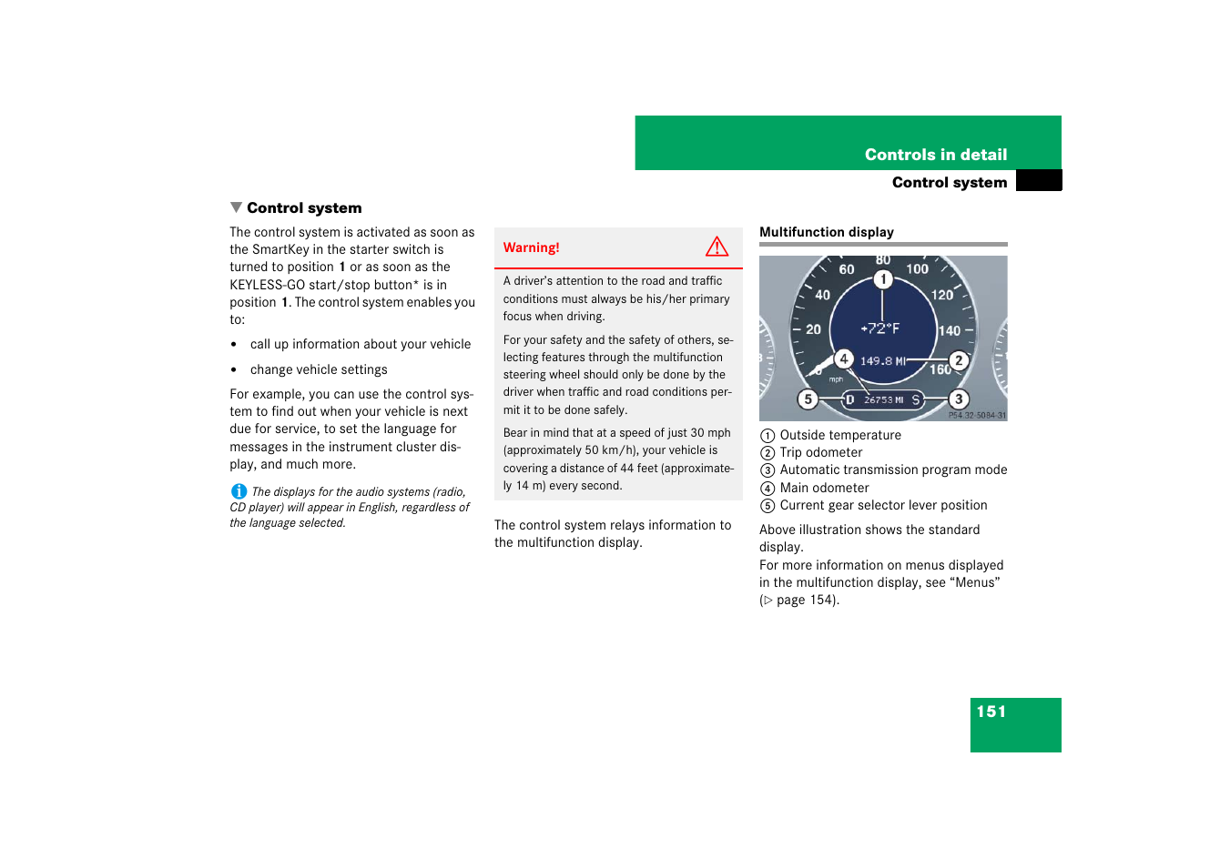 Control system, Multifunction display | Mercedes-Benz E-Class 2007 Owners Manual User Manual | Page 152 / 522