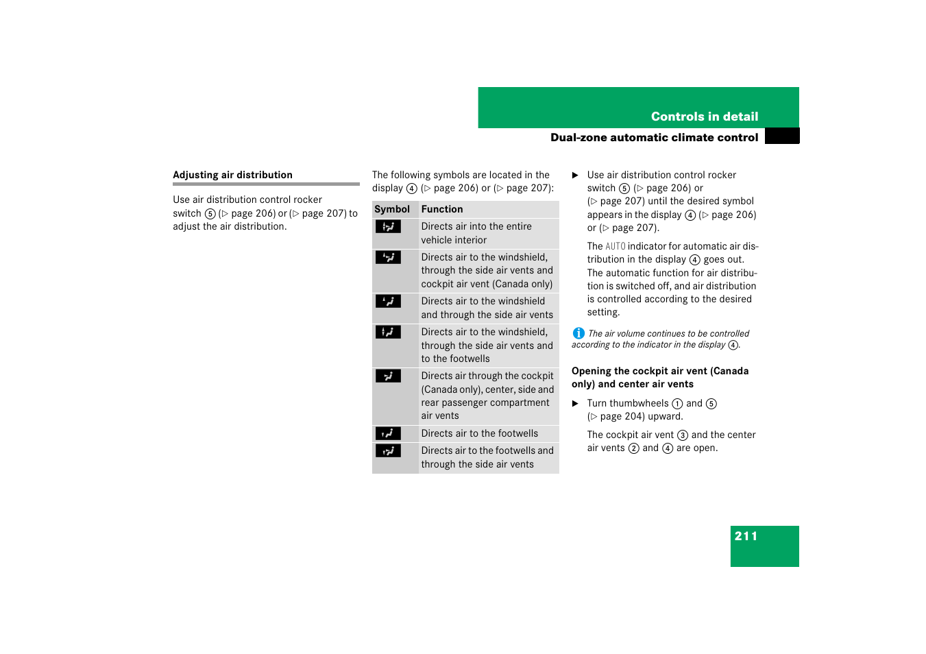 Adjusting air distribution | Mercedes-Benz E-Class 2007 Owners Manual User Manual | Page 212 / 522