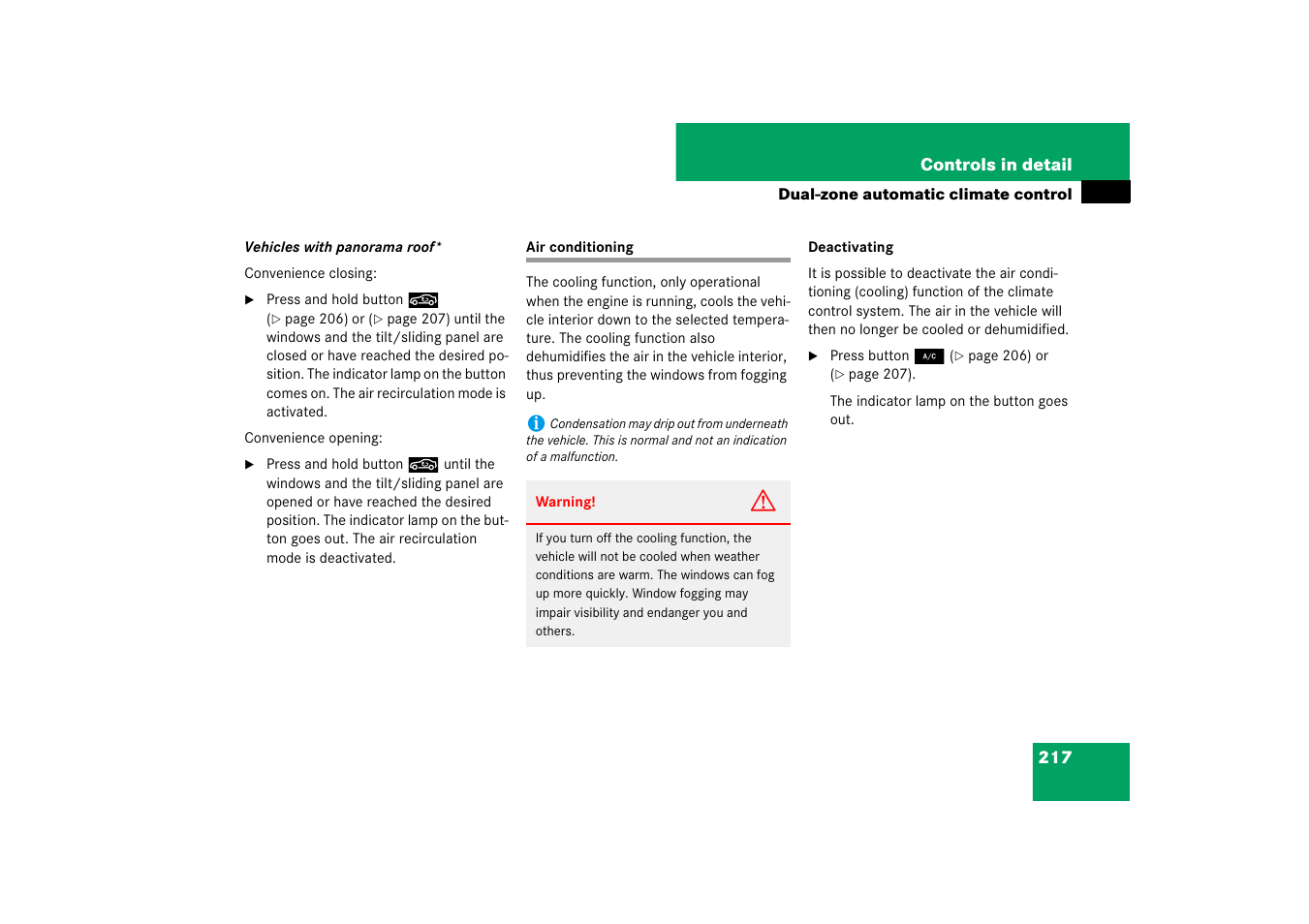 Air conditioning | Mercedes-Benz E-Class 2007 Owners Manual User Manual | Page 218 / 522