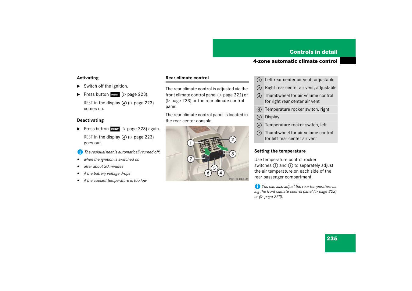 Rear climate control, Ment | Mercedes-Benz E-Class 2007 Owners Manual User Manual | Page 236 / 522