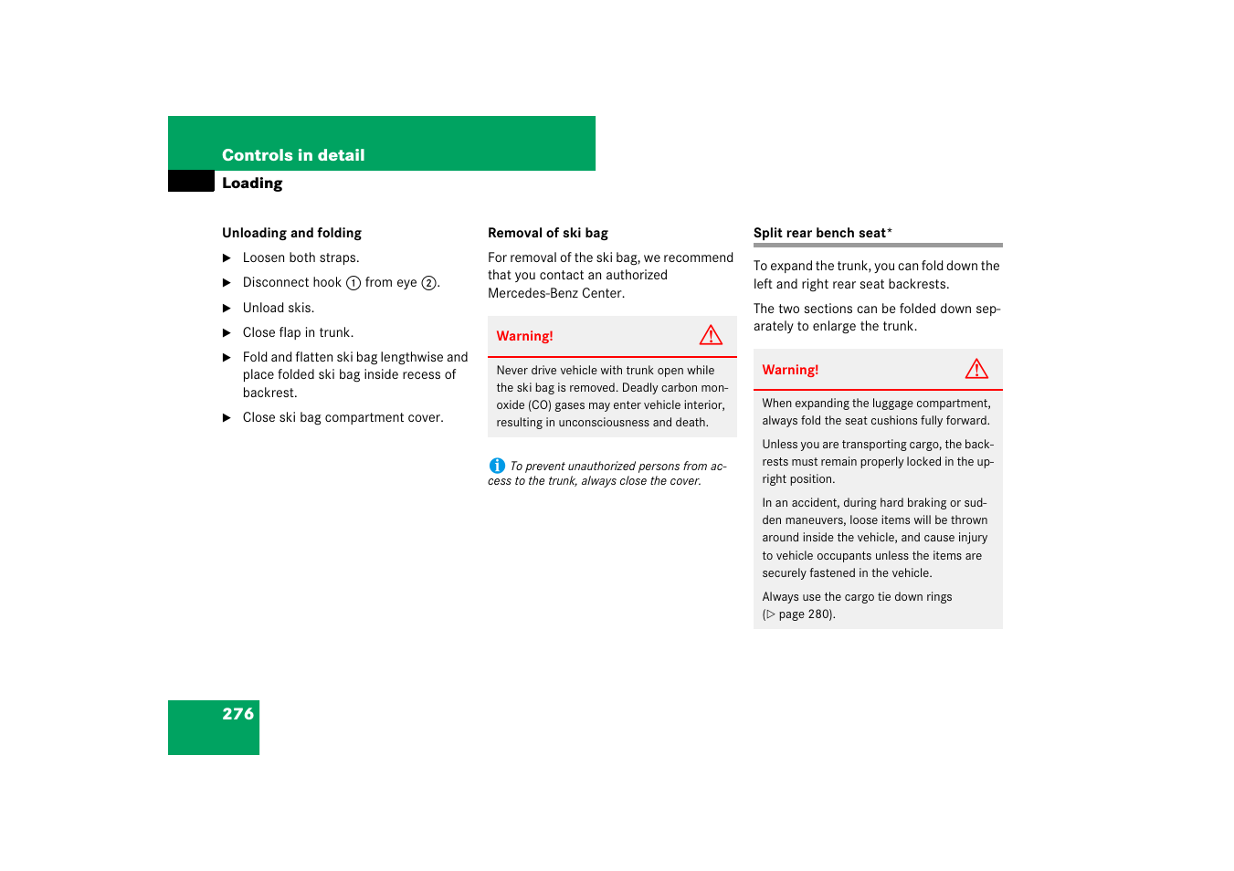 Split rear bench seat | Mercedes-Benz E-Class 2007 Owners Manual User Manual | Page 277 / 522