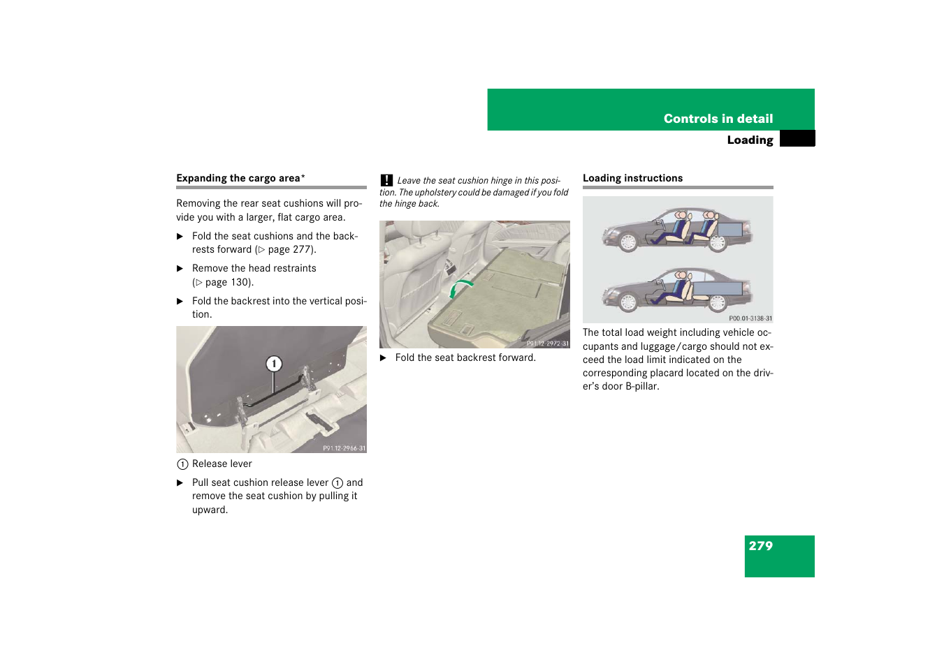 Expanding the cargo area* loading instructions | Mercedes-Benz E-Class 2007 Owners Manual User Manual | Page 280 / 522