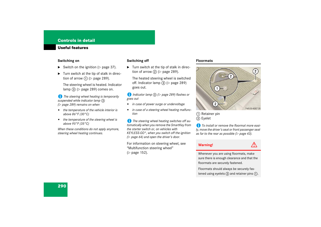 Floormats | Mercedes-Benz E-Class 2007 Owners Manual User Manual | Page 291 / 522