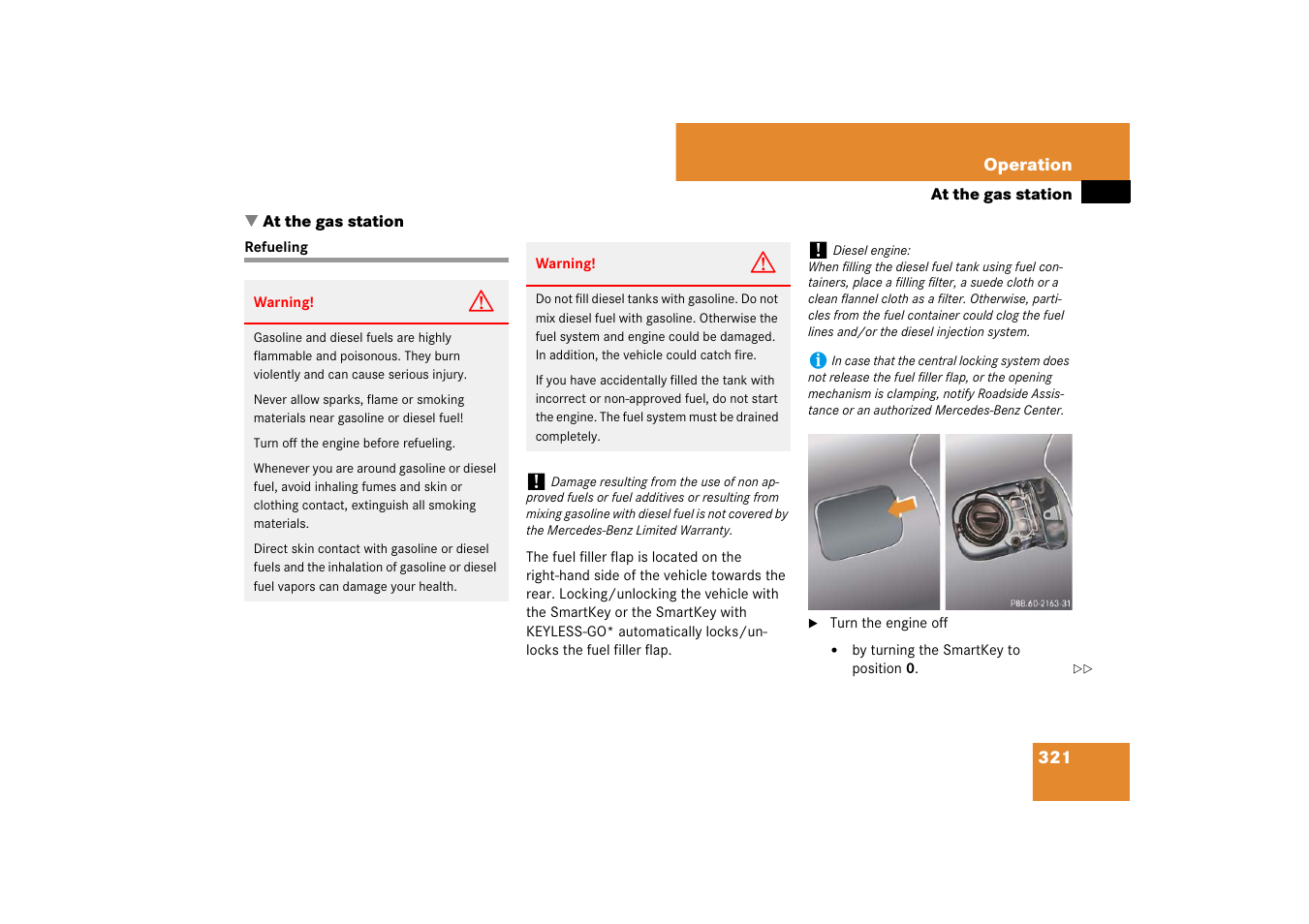 Tanken, At the gas station, Refueling | Mercedes-Benz E-Class 2007 Owners Manual User Manual | Page 322 / 522
