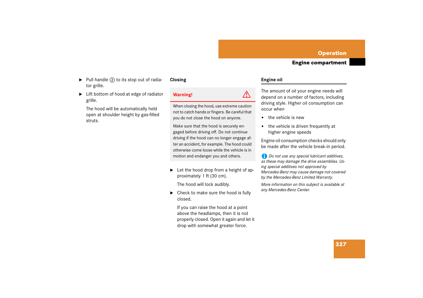 Engine oil, See “engine oil | Mercedes-Benz E-Class 2007 Owners Manual User Manual | Page 328 / 522