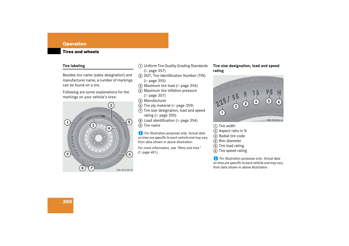 Tire labeling | Mercedes-Benz E-Class 2007 Owners Manual User Manual | Page 351 / 522