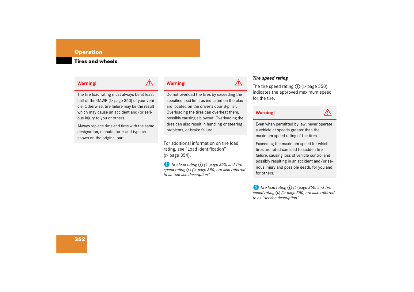 Ll, see “tire speed rating, Formation, see “tire speed rating | Mercedes-Benz E-Class 2007 Owners Manual User Manual | Page 353 / 522