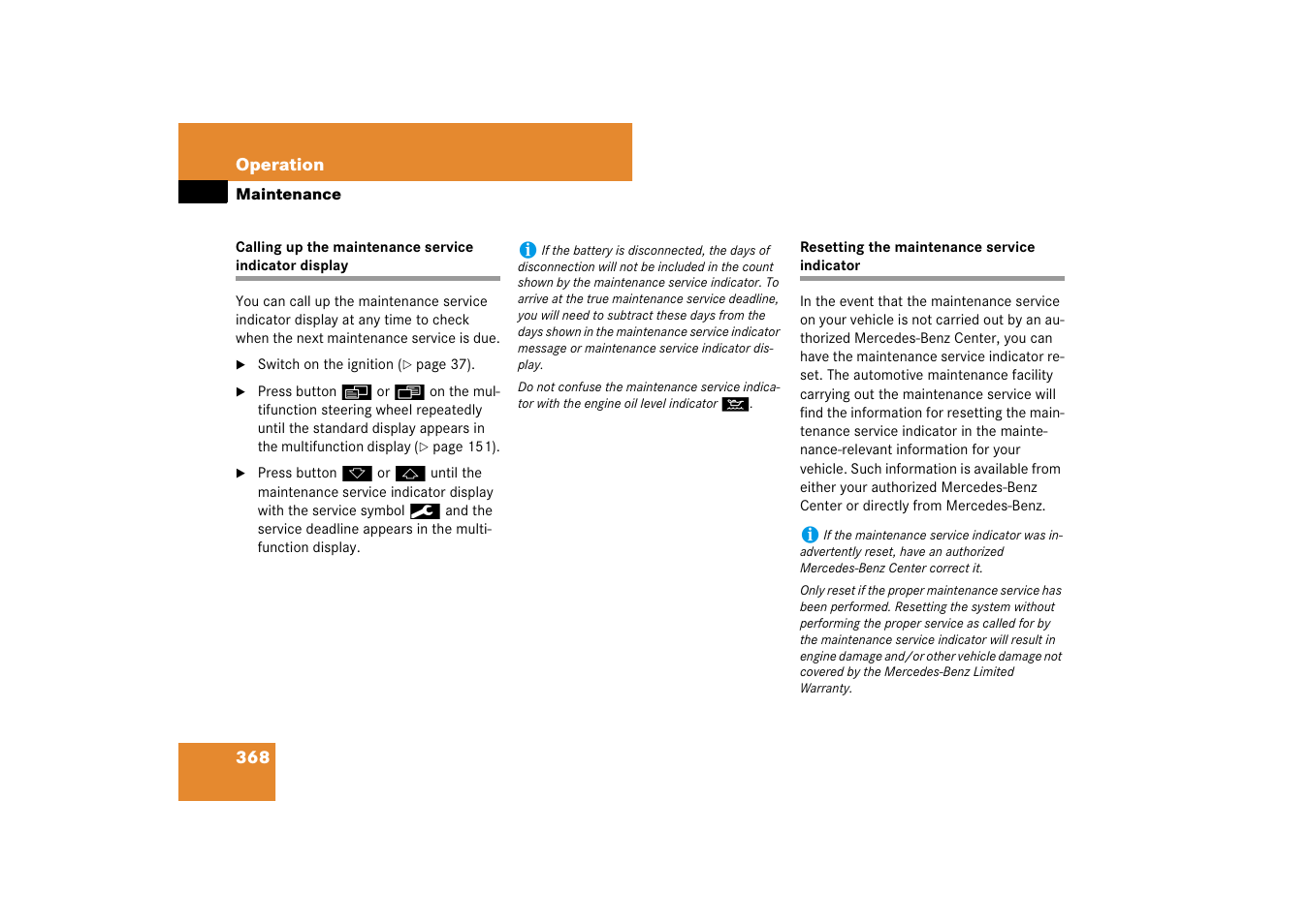 Maintenance:calling up service indicator, Maintenance:resetting service indicator | Mercedes-Benz E-Class 2007 Owners Manual User Manual | Page 369 / 522