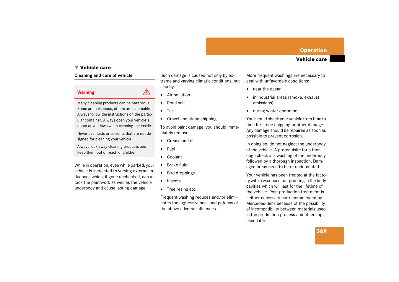 Vehicle:care, Washing the vehicle;vehicle:washing, Vehicle care | Cleaning and care of vehicle | Mercedes-Benz E-Class 2007 Owners Manual User Manual | Page 370 / 522