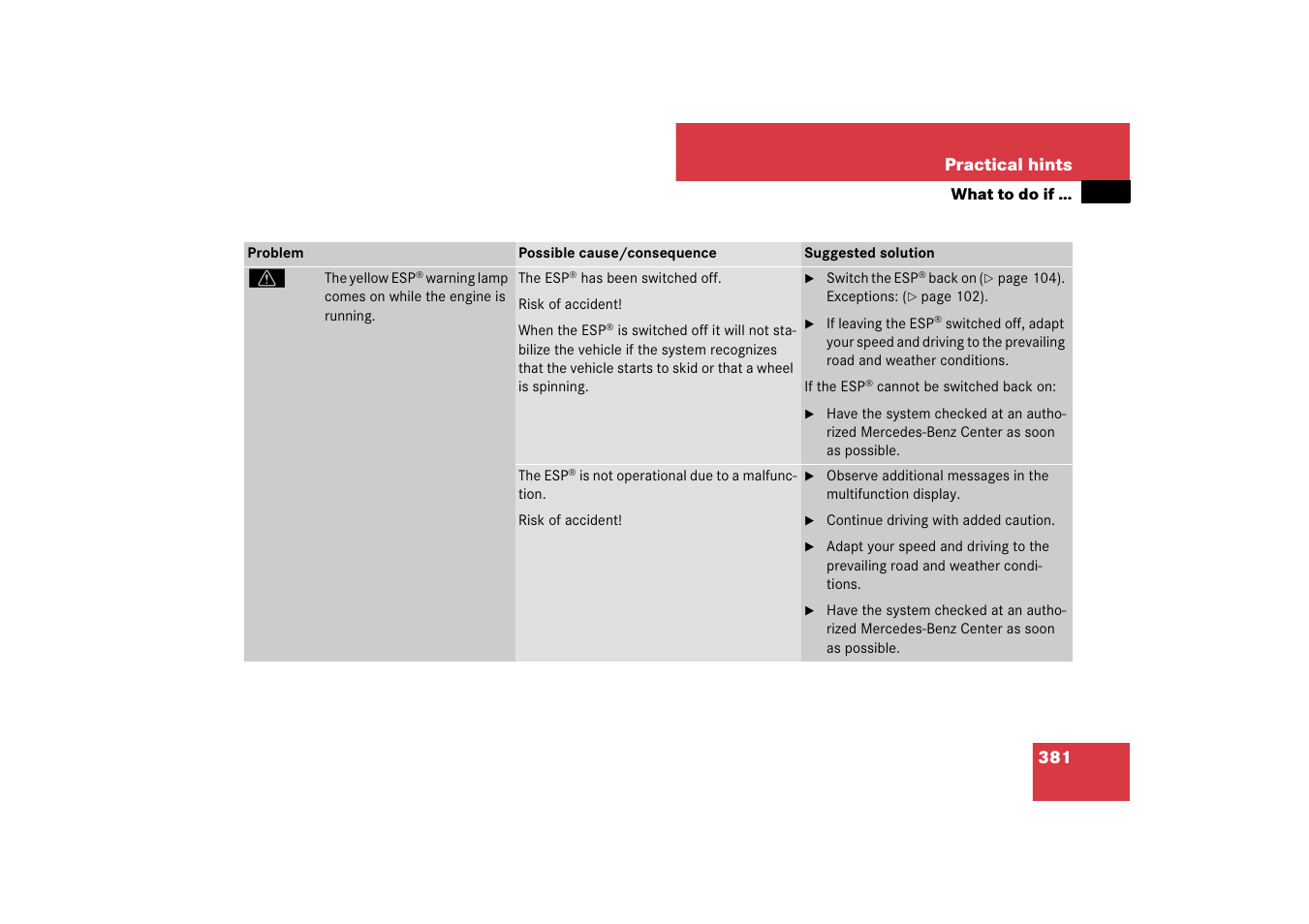 Hints” section | Mercedes-Benz E-Class 2007 Owners Manual User Manual | Page 382 / 522