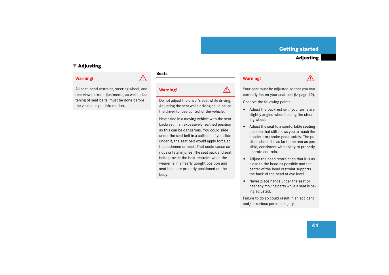 Seats, Adjusting | Mercedes-Benz E-Class 2007 Owners Manual User Manual | Page 42 / 522