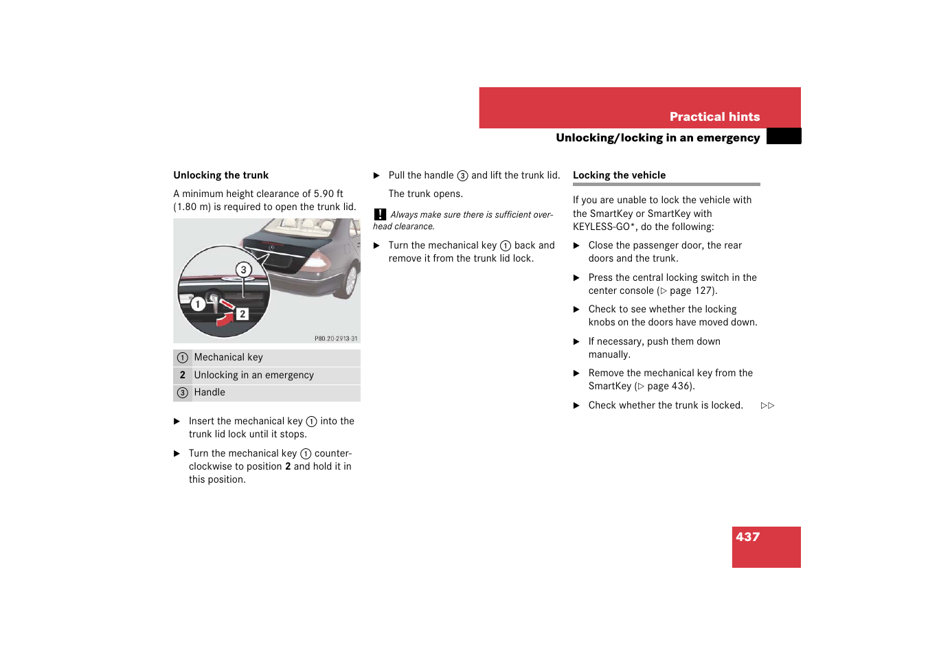 Locking the vehicle, Door | Mercedes-Benz E-Class 2007 Owners Manual User Manual | Page 438 / 522