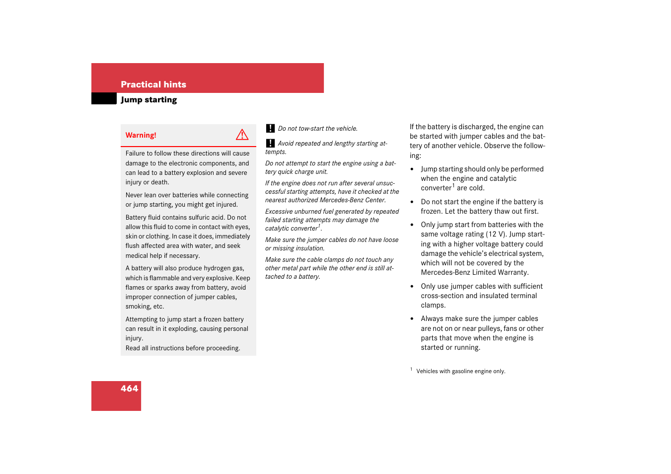 Jump starting | Mercedes-Benz E-Class 2007 Owners Manual User Manual | Page 465 / 522