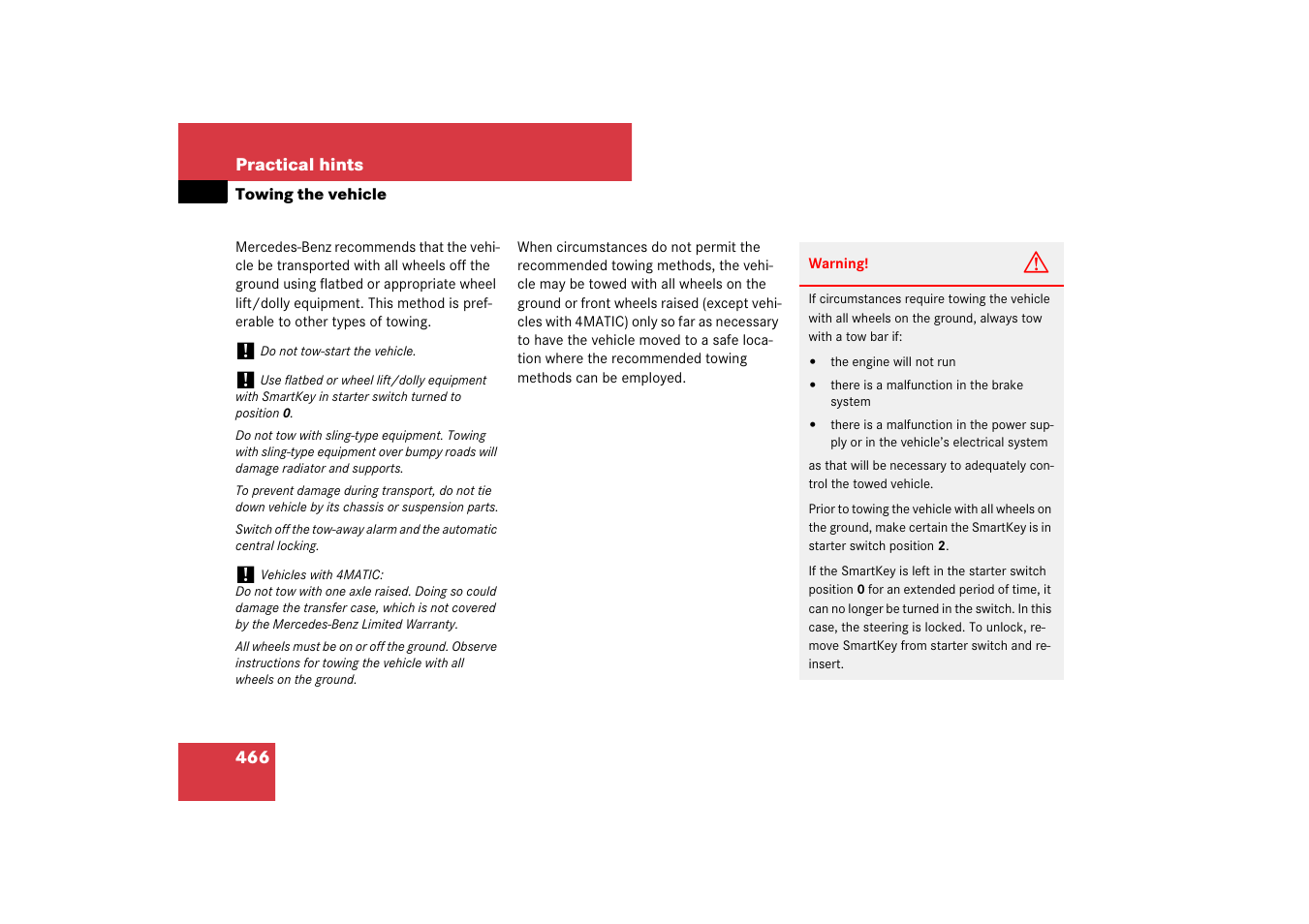 Towing the vehicle | Mercedes-Benz E-Class 2007 Owners Manual User Manual | Page 467 / 522
