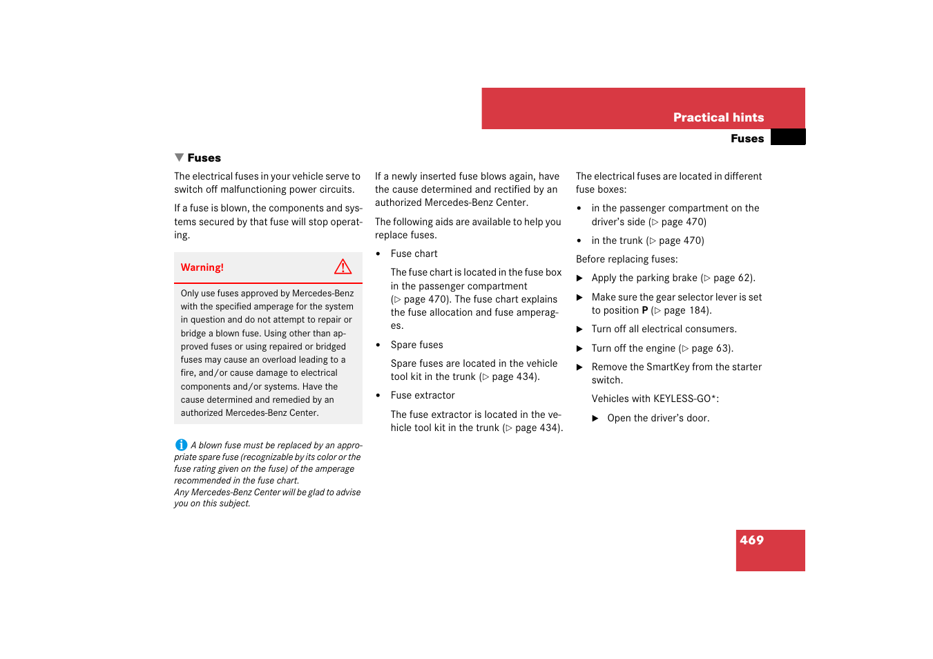 Fuses | Mercedes-Benz E-Class 2007 Owners Manual User Manual | Page 470 / 522