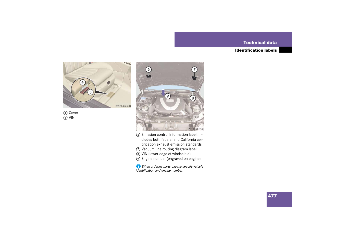 Passenger footwell, Edge of windshield | Mercedes-Benz E-Class 2007 Owners Manual User Manual | Page 478 / 522