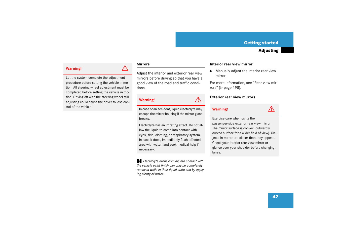 Mirrors:adjusting, Mirrors | Mercedes-Benz E-Class 2007 Owners Manual User Manual | Page 48 / 522