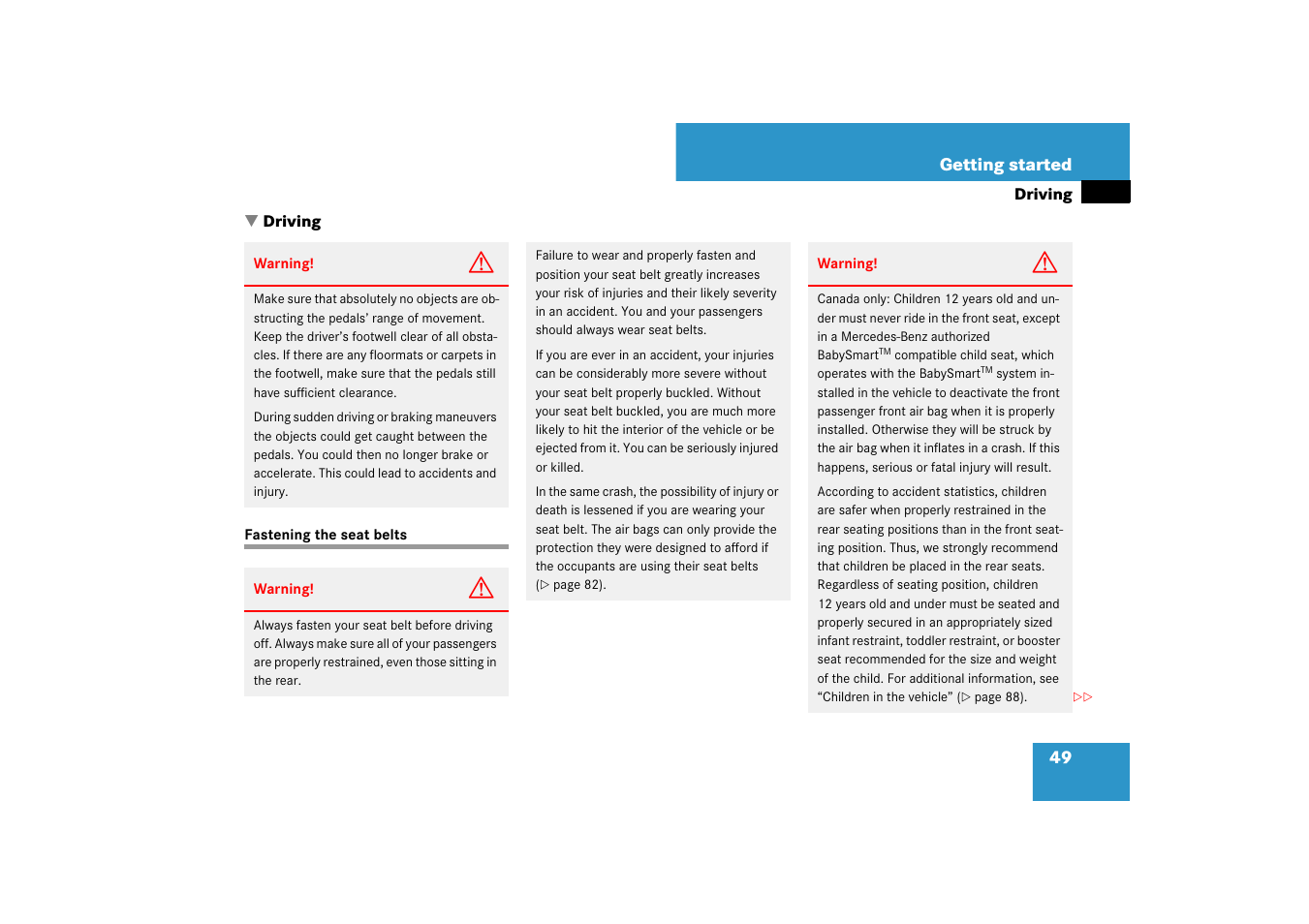 Driving:instructions, Driving, Fastening the seat belts | Mercedes-Benz E-Class 2007 Owners Manual User Manual | Page 50 / 522