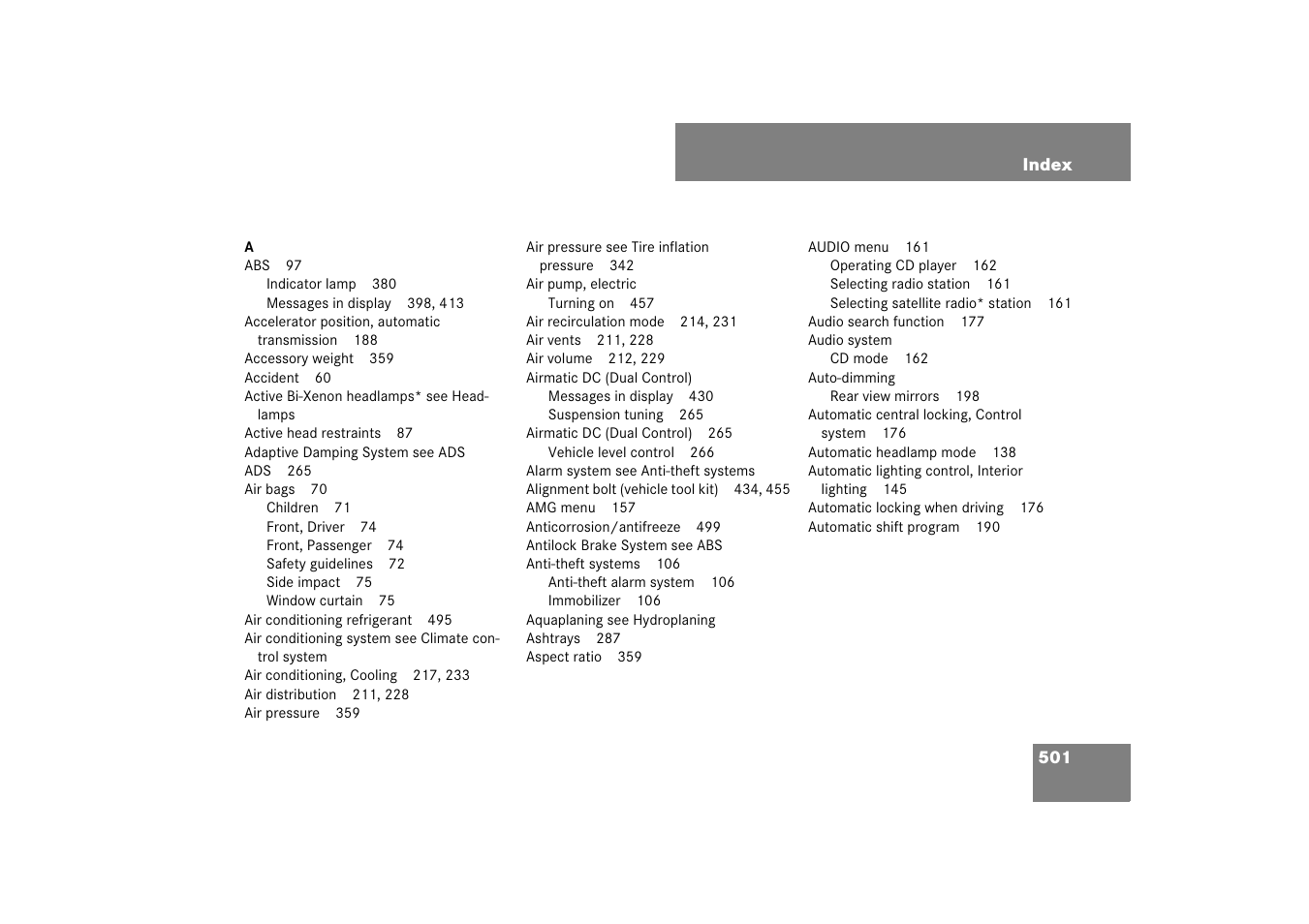 Index | Mercedes-Benz E-Class 2007 Owners Manual User Manual | Page 502 / 522