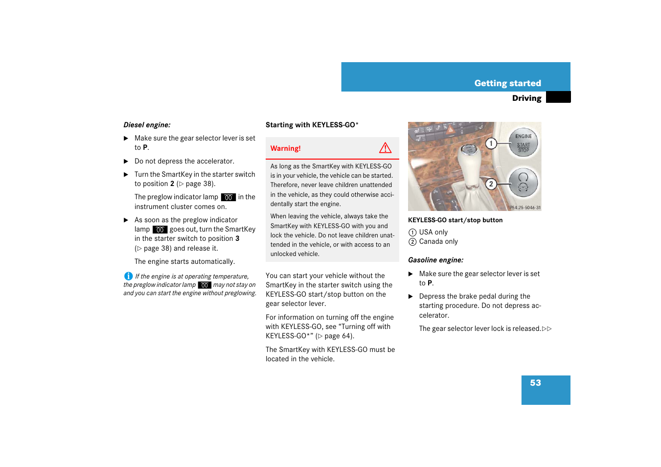 See “starting with keyless-go | Mercedes-Benz E-Class 2007 Owners Manual User Manual | Page 54 / 522