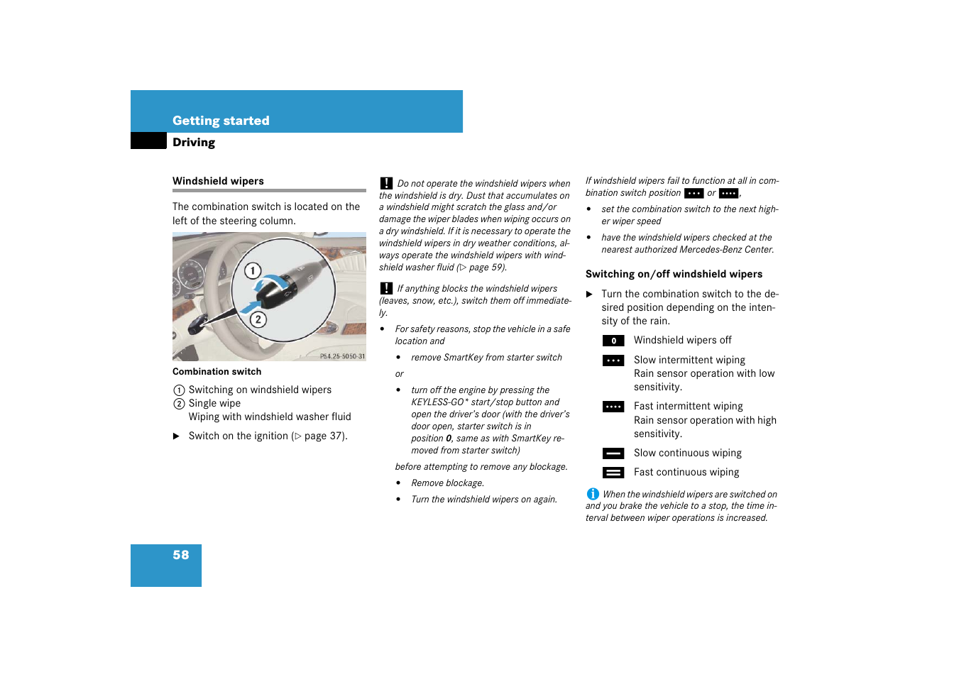 Windshield wipers | Mercedes-Benz E-Class 2007 Owners Manual User Manual | Page 59 / 522