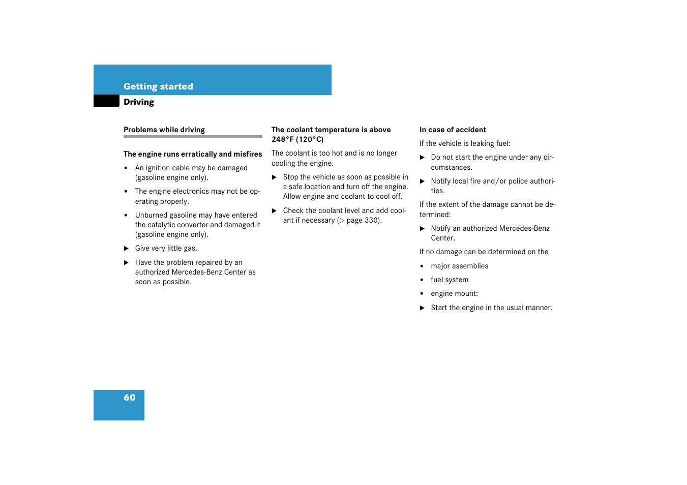 Problems while driving | Mercedes-Benz E-Class 2007 Owners Manual User Manual | Page 61 / 522